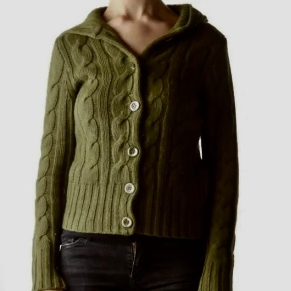 Vintage J. CREW Cable Knit Shawl Collar Cardigan Sweater‎ Wool Cashmere X-Small - Picture 5 of 14